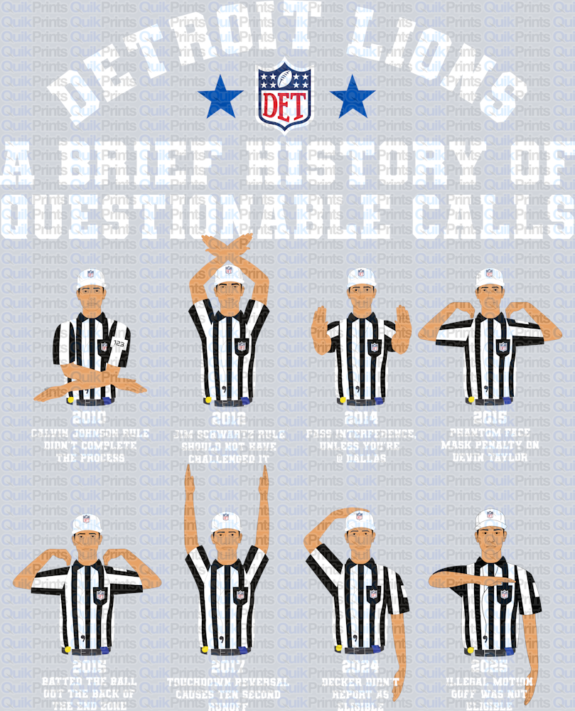 Detroit Lions Questionable Calls (White Text)